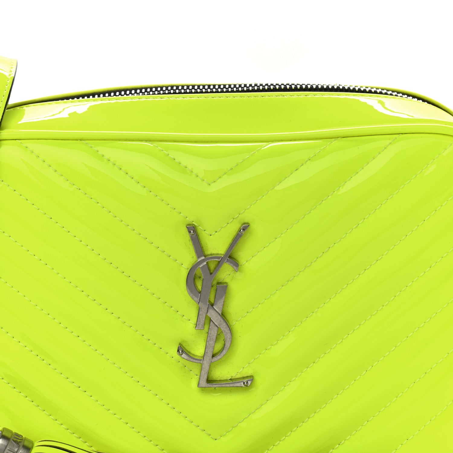 Saint Laurent Patent Calfskin Matelasse Monogram Lou Camera Bag Neon Yellow 8 of 10