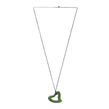Tiffany Jade Open Heart Elsa Peretti Pendant Cord Necklace 3 of 5