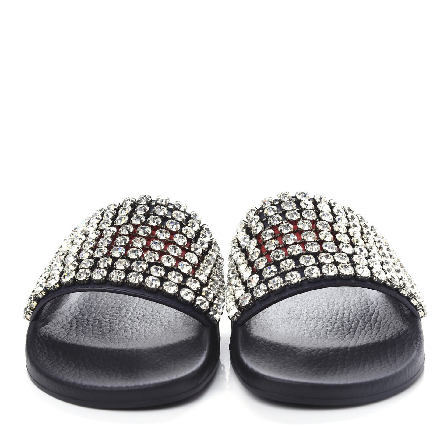 Calfskin Crystal Embellished Web Slide Sandals 42 Blue Red
