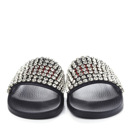 Gucci Calfskin Crystal Embellished Web Slide Sandals 42 Blue Red 5 of 11