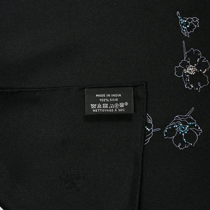 Hermes Silk Embroidered Robe Legere Scarf 90 Black Bleu 3 of 5