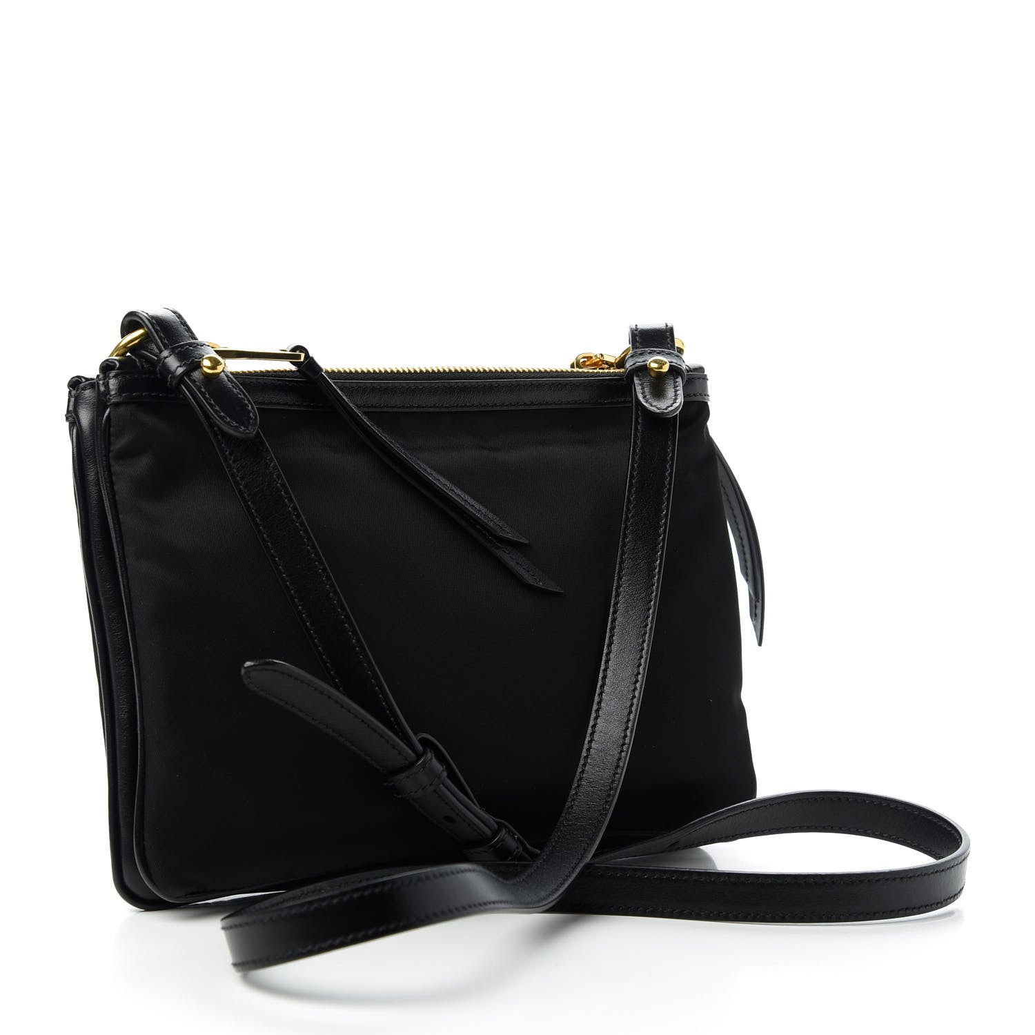 Prada Tessuto Nylon Soft Calf Double Zip Crossbody Bag Black 3 of 11