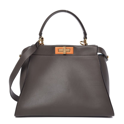 Fendi Vitello Seta Shiny Nappa Medium Peekaboo Iconic Satchel Carbone Blue 1 of 10