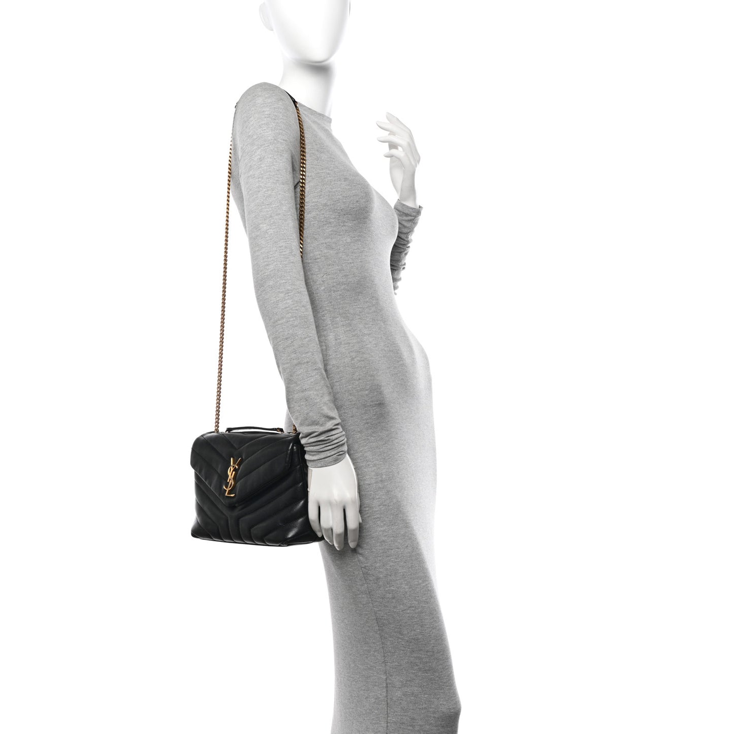 Calfskin Y Quilted Monogram Small Loulou Chain Satchel Black