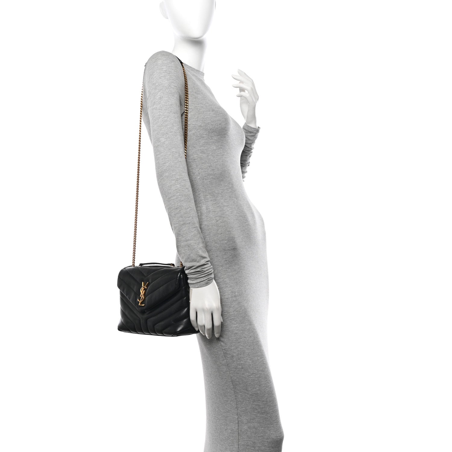 Saint Laurent Calfskin Y Quilted Monogram Small Loulou Chain Satchel Black 2 of 10