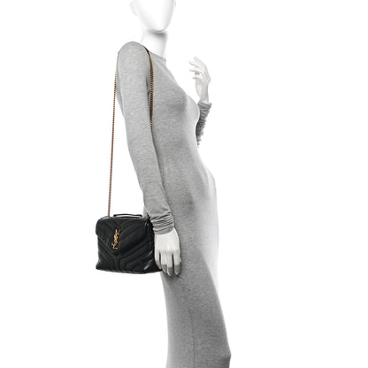 Saint Laurent Calfskin Y Quilted Monogram Small Loulou Chain Satchel Black 2 of 10