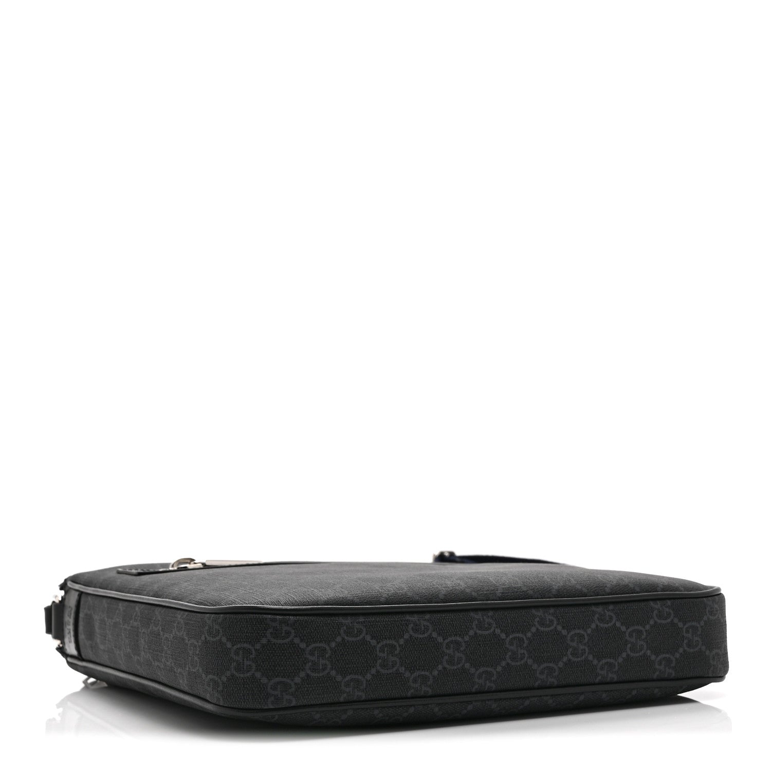 Gucci GG Supreme Monogram Web Small Flat Messenger Bag Black Grey 4 of 11