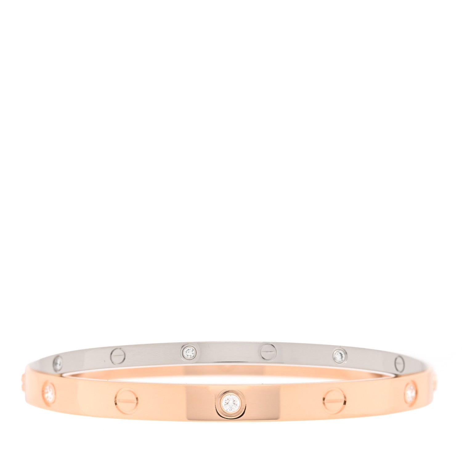 Cartier 18K Pink White Gold 12 Diamond Double LOVE Bracelet 19 2 of 6