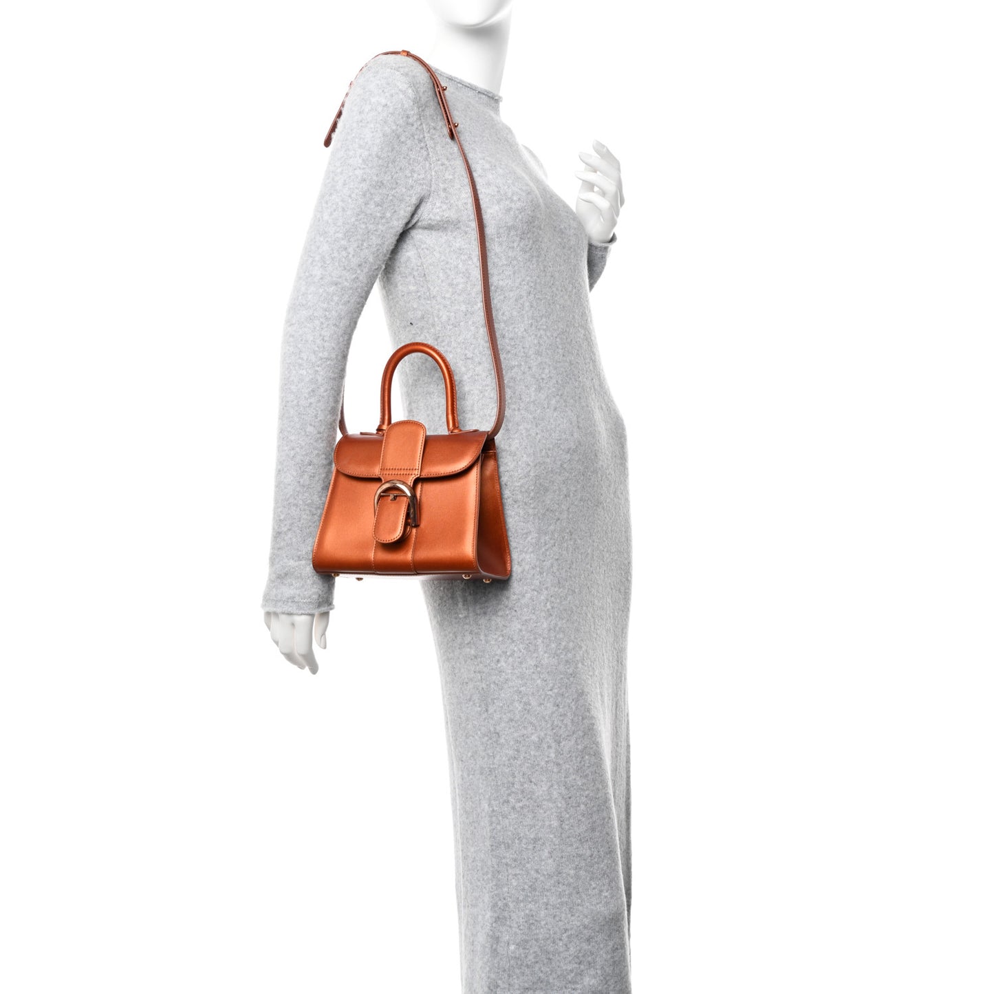 Metallic Calfskin Mini Brillant Satchel Camel