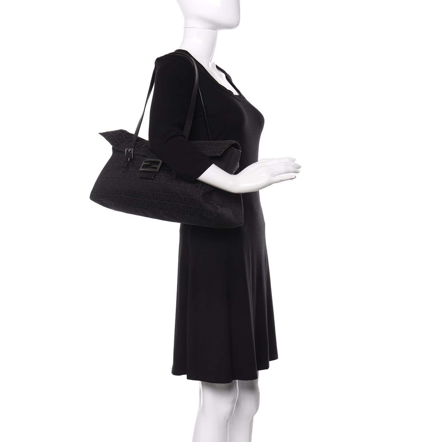 Fendi Zucchino Flap Shoulder Bag Black 2 of 9