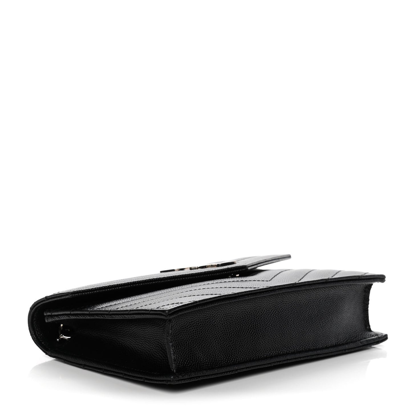 Grain De Poudre Matelasse Chevron Monogram Envelope Chain Wallet Black
