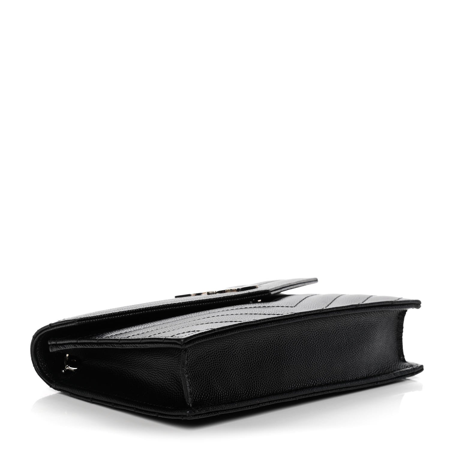 Saint Laurent Grain De Poudre Matelasse Chevron Monogram Envelope Chain Wallet Black 4 of 12