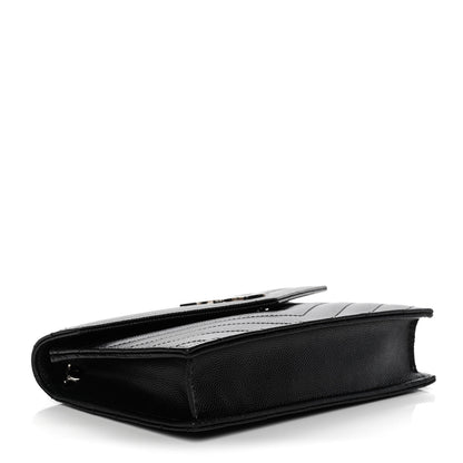 Saint Laurent Grain De Poudre Matelasse Chevron Monogram Envelope Chain Wallet Black 4 of 12