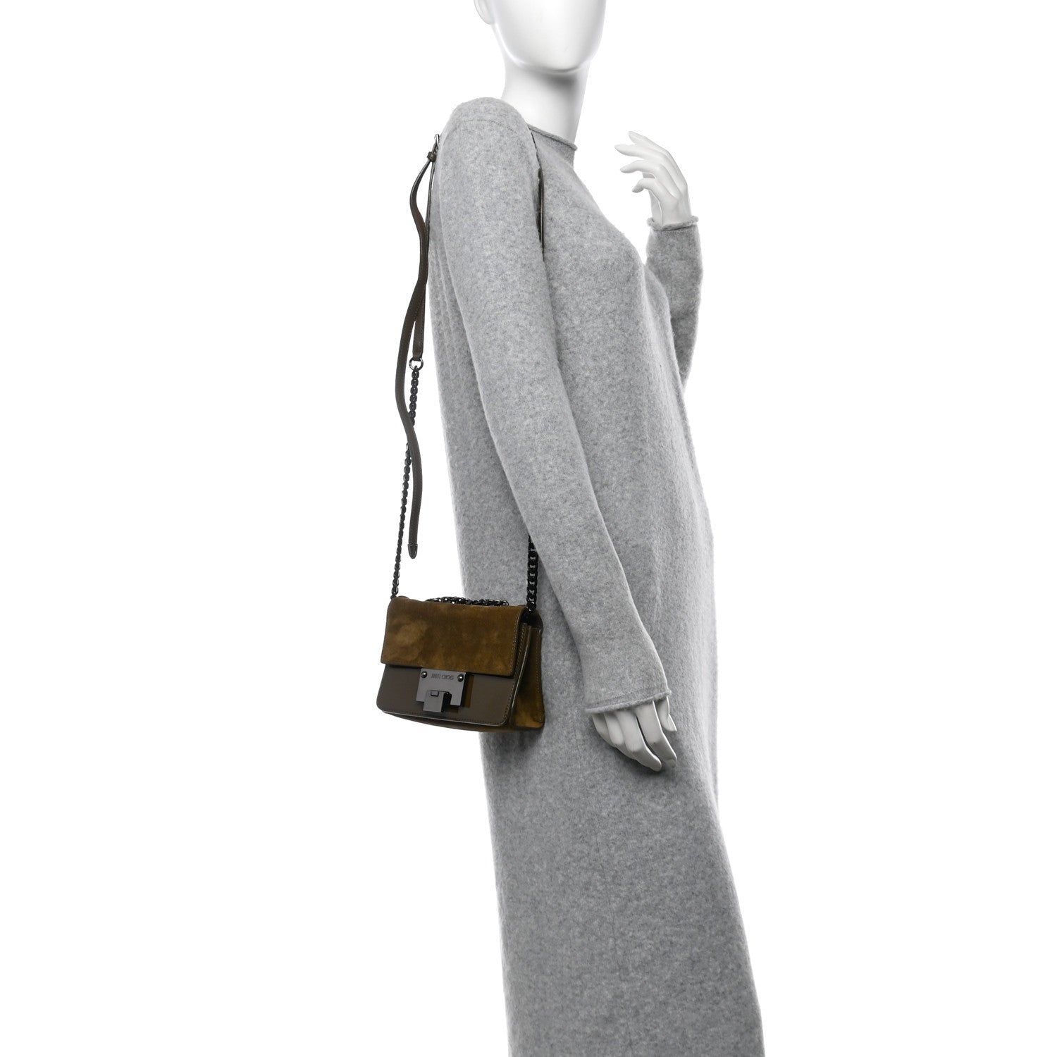Jimmy Choo Suede Patent Mini Rebel Crossbody Brown 2 of 16