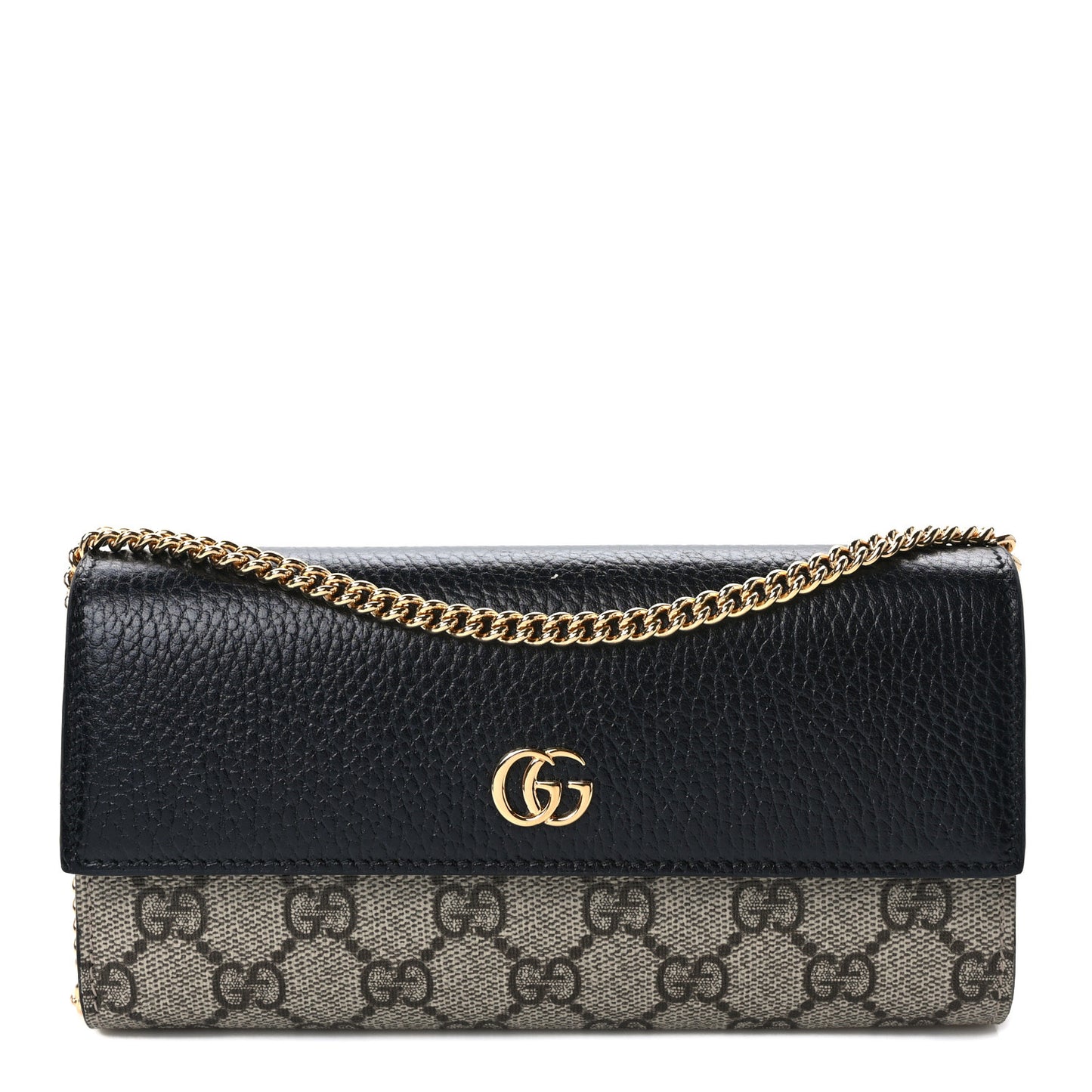 Dollar Calfskin GG Supreme Monogram Petite GG Marmont Wallet Chain Bag Black Beige Ebony