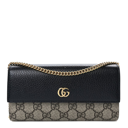 Gucci Dollar Calfskin GG Supreme Monogram Petite GG Marmont Wallet Chain Bag Black Beige Ebony 1 of 11