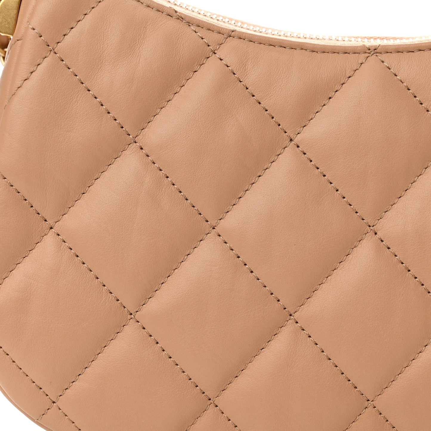 Crumpled Calfskin Quilted Braided CC Hobo Beige