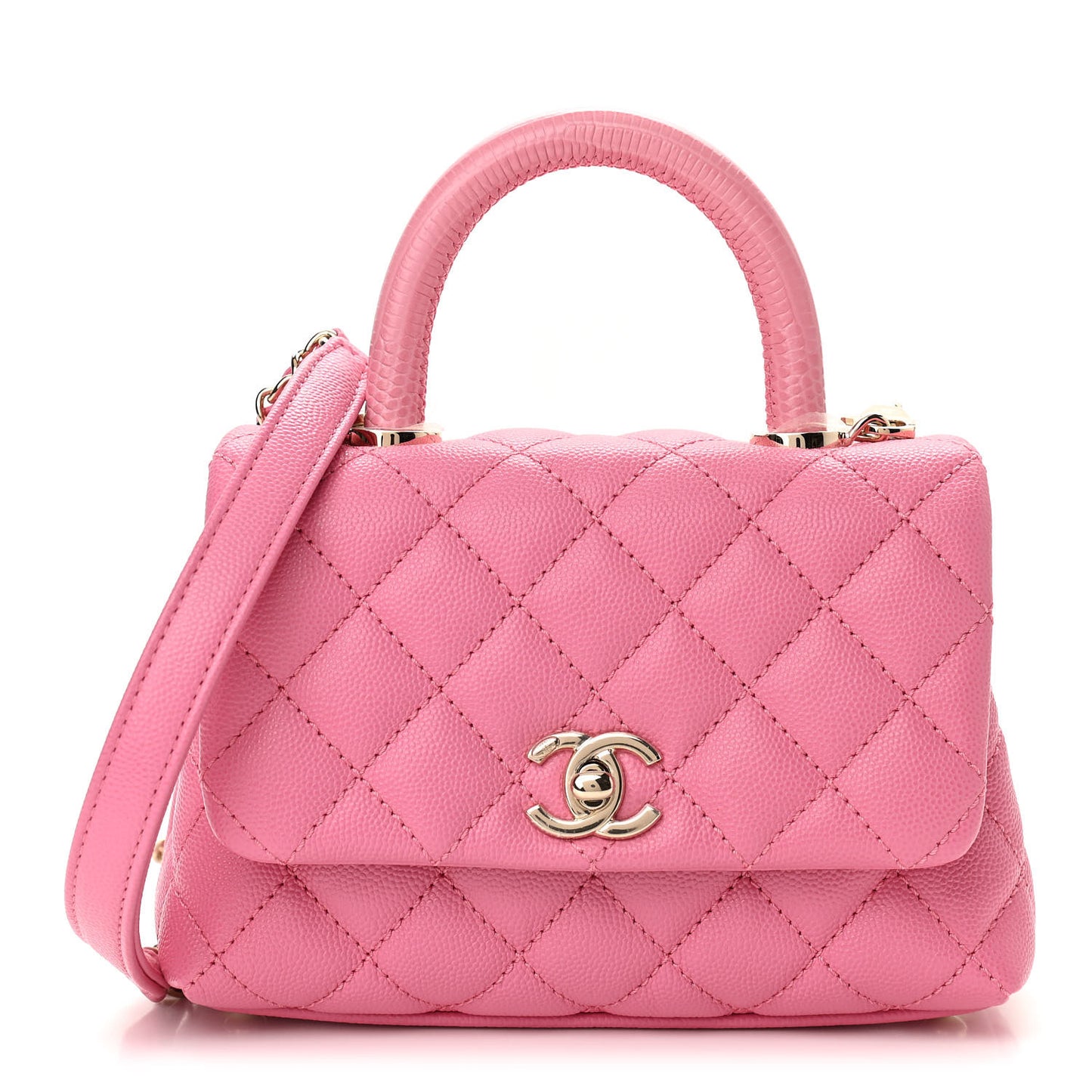 Caviar Quilted Lizard Embossed Extra Mini Coco Handle Flap Pink
