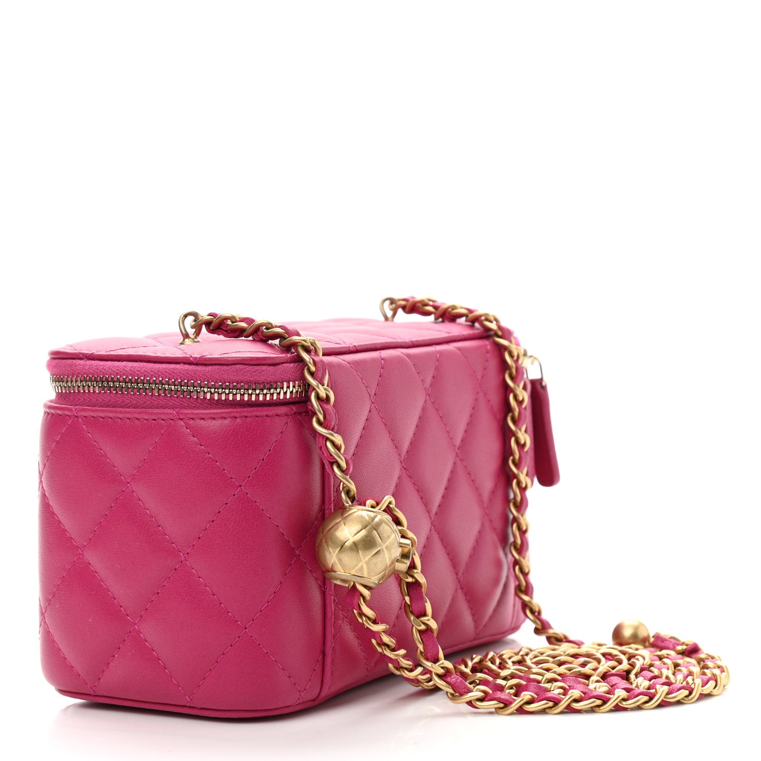 Chanel Lambskin Quilted Small Pearl Crush Vanity Case With Chain Fuchsia 2 of 10