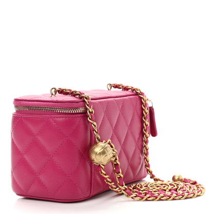 Chanel Lambskin Quilted Small Pearl Crush Vanity Case With Chain Fuchsia 2 of 10