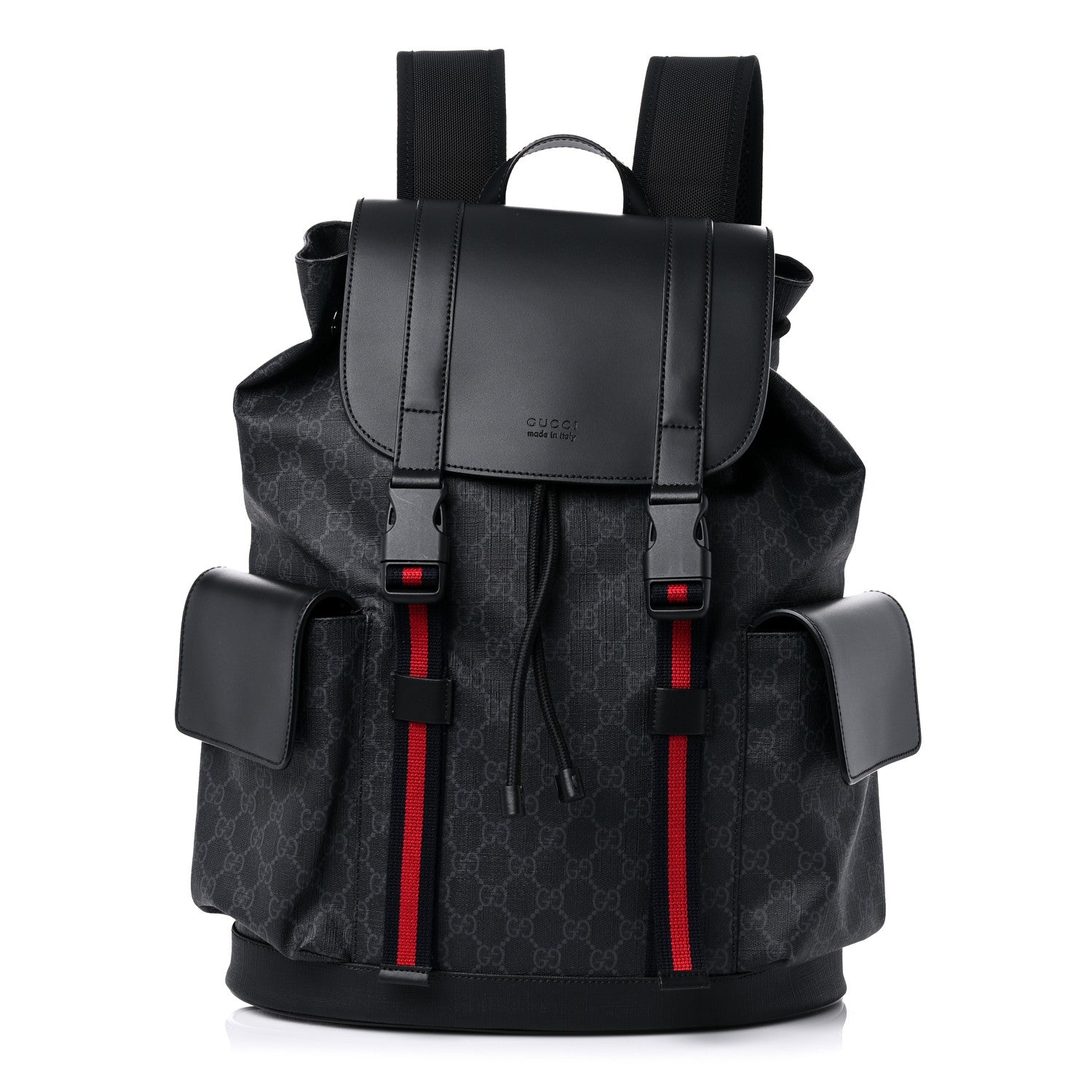 Gucci Soft GG Supreme Monogram Appia Calfskin Web Double Buckle Backpack Black 1 of 10