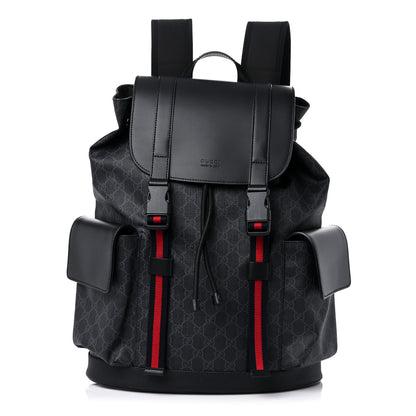 Gucci Soft GG Supreme Monogram Appia Calfskin Web Double Buckle Backpack Black 1 of 10