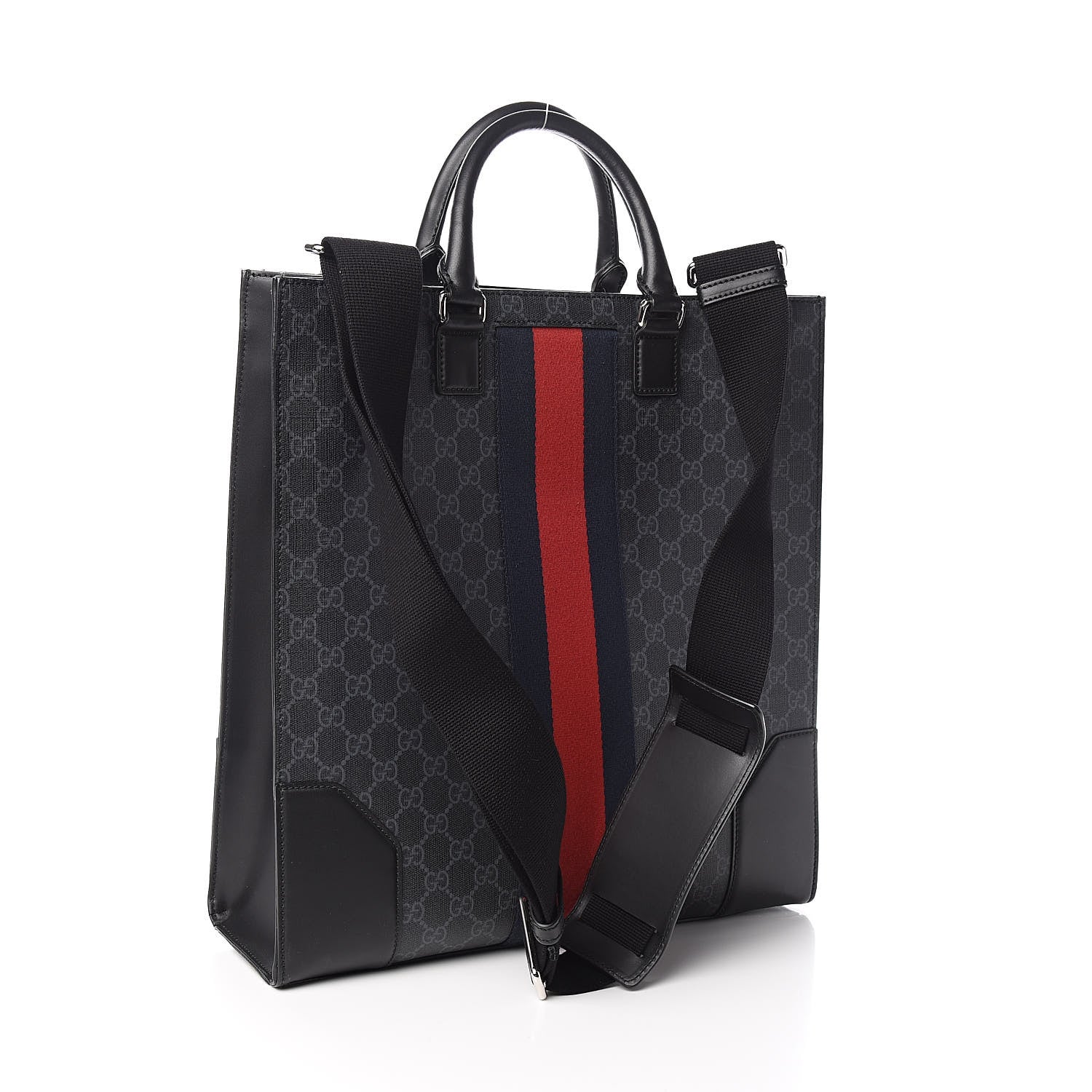 Gucci GG Supreme Monogram Web Angry Cat Embroidered Vertical Tote Black Grey 3 of 11
