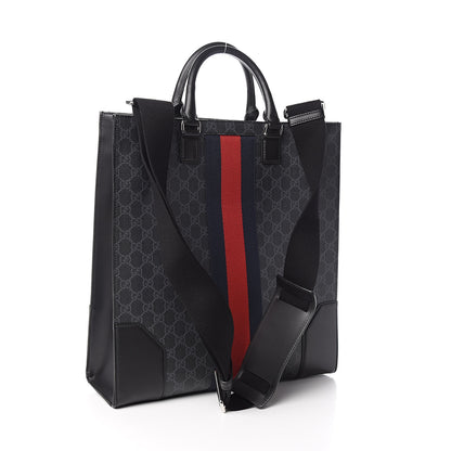 Gucci GG Supreme Monogram Web Angry Cat Embroidered Vertical Tote Black Grey 3 of 11