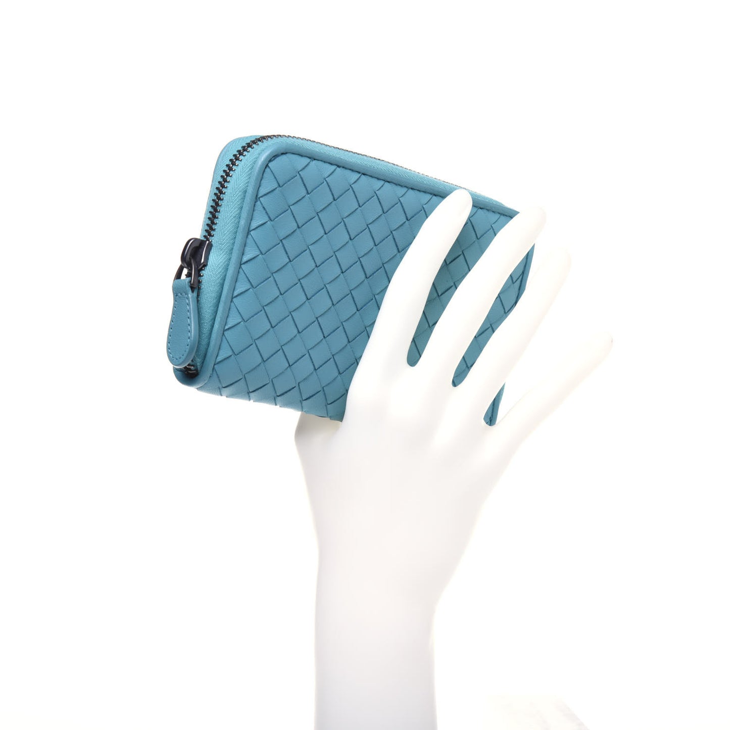 Nappa Intrecciato Zip Around Wallet Turquoise