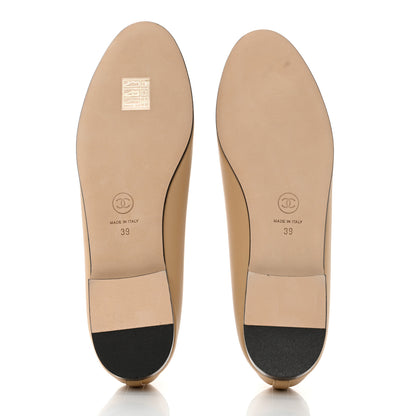 Chanel Lambskin Cap Toe CC Ballerina Flats 39 Beige Black 5 of 9