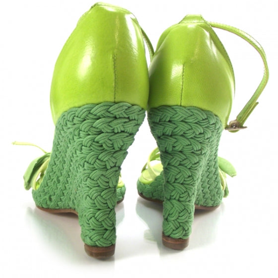 Christian Dior Leather Wedge Espadrilles 38.5 Green 3 of 7