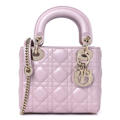 Christian Dior Metallic Lambskin Cannage Mini Lady Dior Lotus 1 of 9