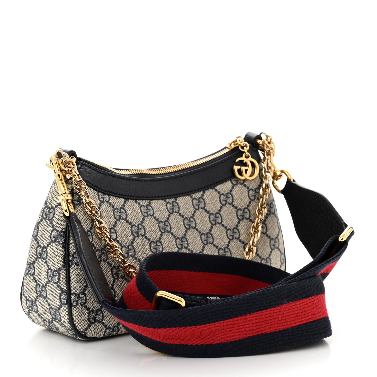 GG Supreme Monogram Textured Dollar Calfskin Web Small Ophidia GG Handbag Beige Blue