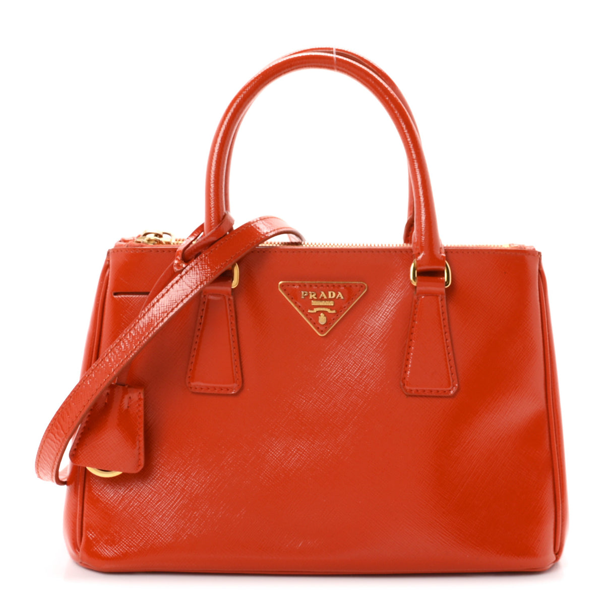 Prada Saffiano Vernice Small Galleria Double Zip Tote Papaya 1 of 10