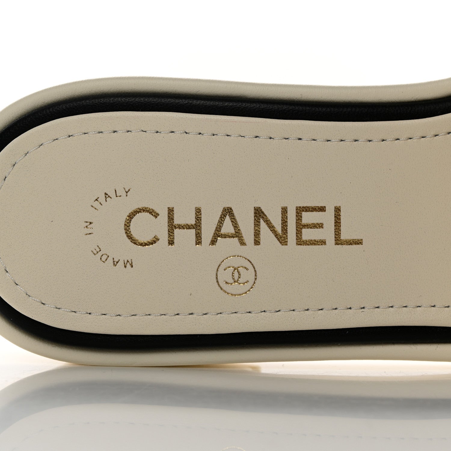 Chanel Lambskin Embroidered Logo Mules 37.5 Ivory Black 7 of 9