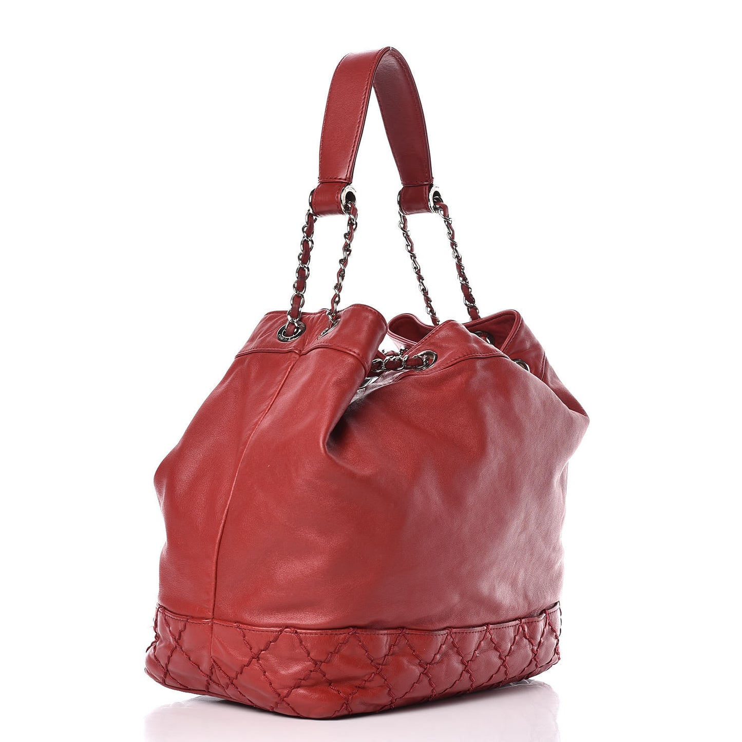 Calfskin Drawstring CC Bucket Bag Red