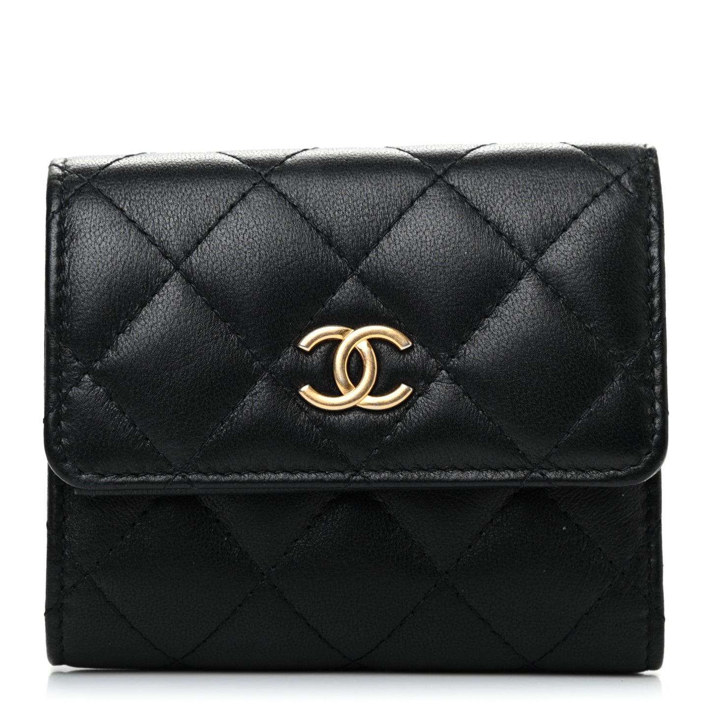 Lambskin Quilted Small Graffiti Compact Wallet Black
