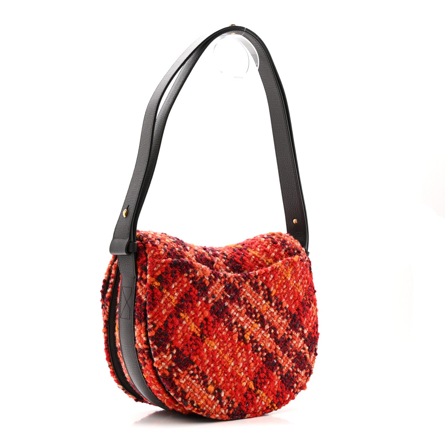 Burberry Tweed Check Medium Rocking Horse Crossbody Red Black