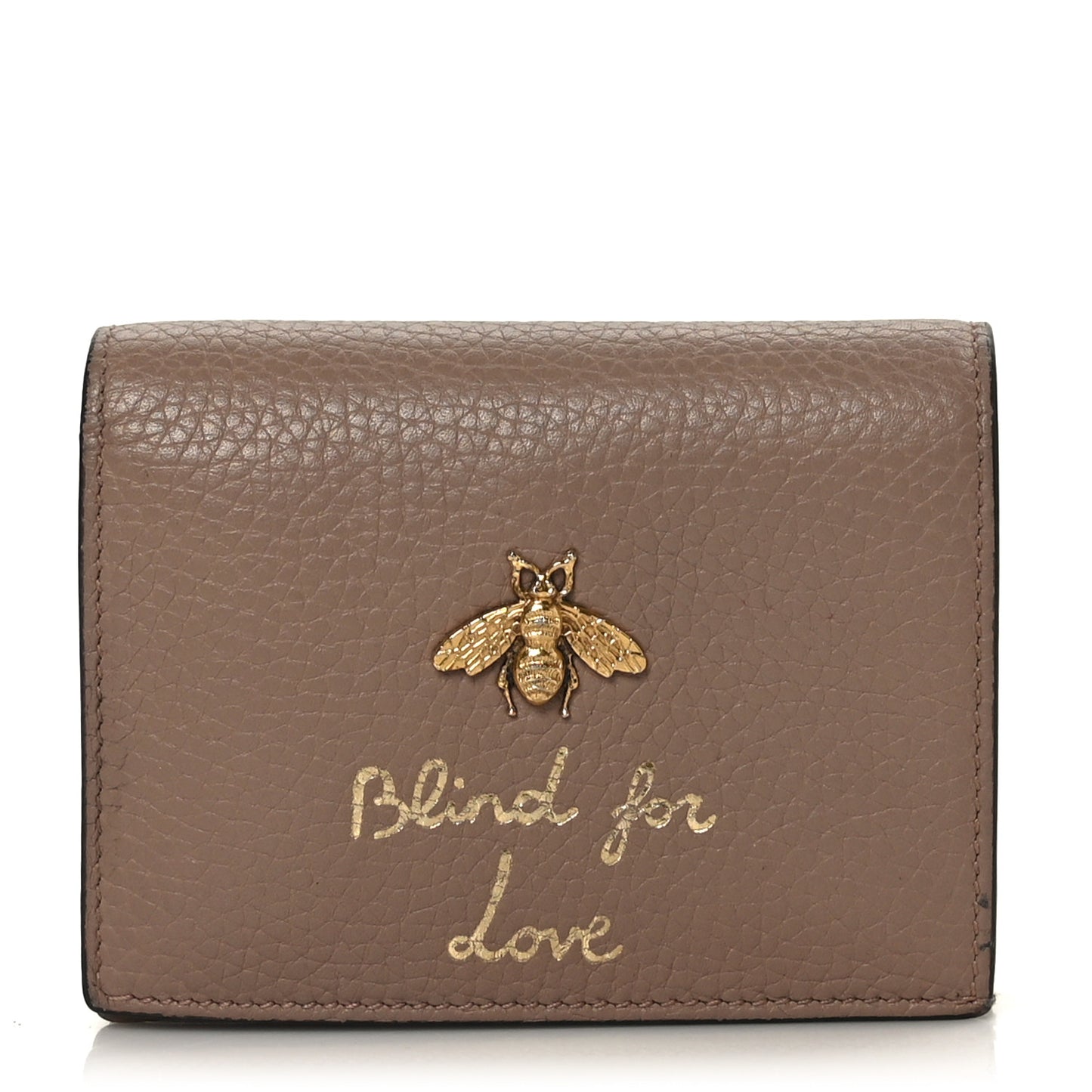 Pebbled Calfskin Animalier Card Case Beige