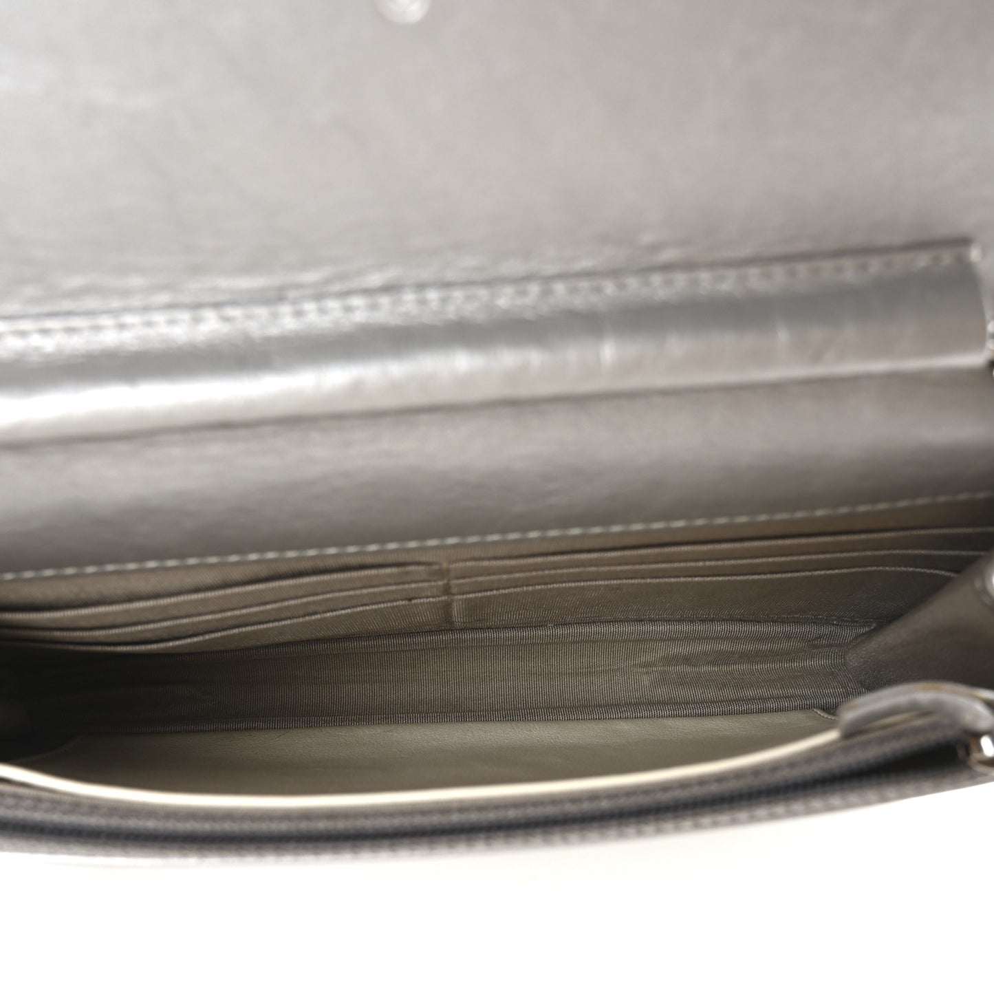 Metallic Aged Calfskin Quilted Wallet on Chain WOC Silver