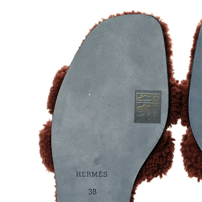 Hermes Woolskin Oran Sandals 38 Cognac 9 of 10