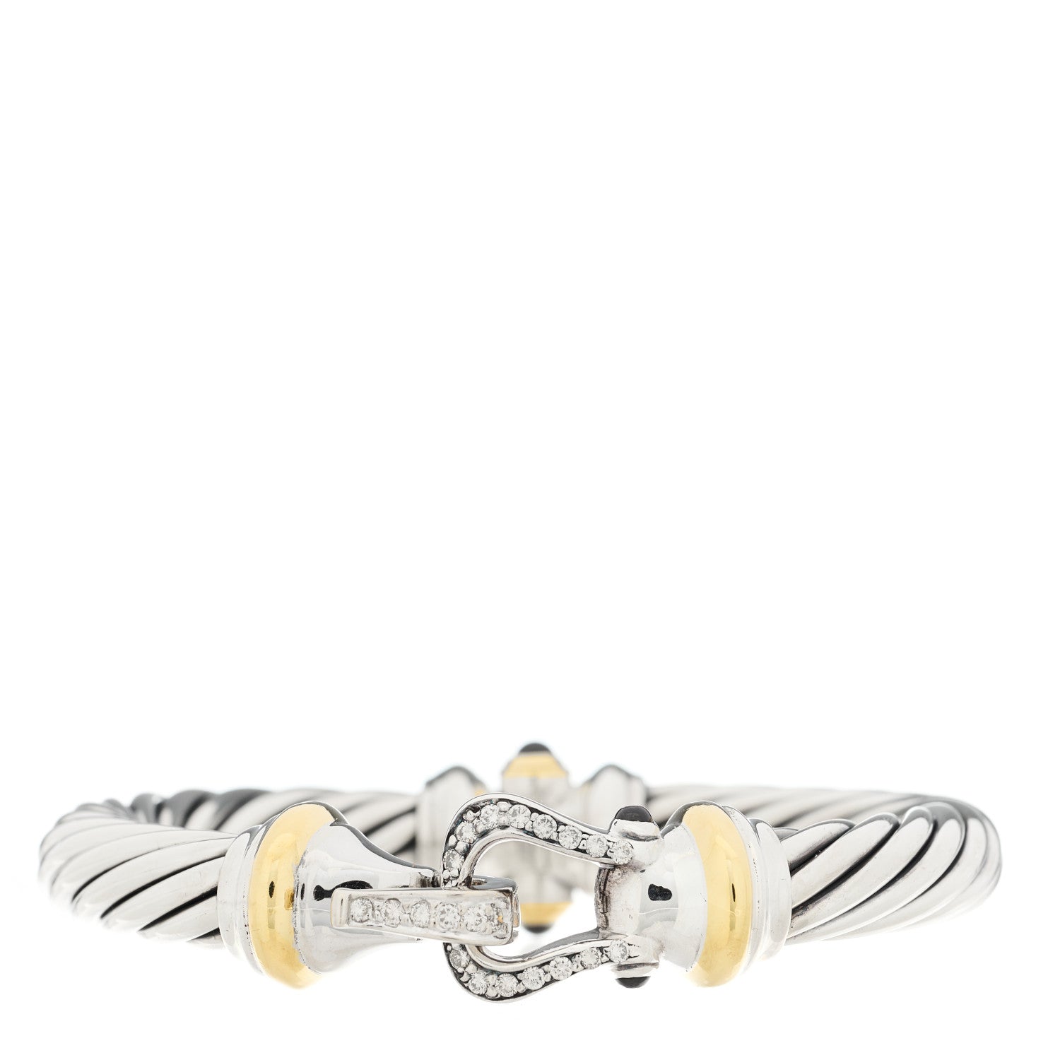 David Yurman Sterling Silver 18K Yellow Gold Diamond Garnet 10mm Cable Buckle Bracelet 1 of 3