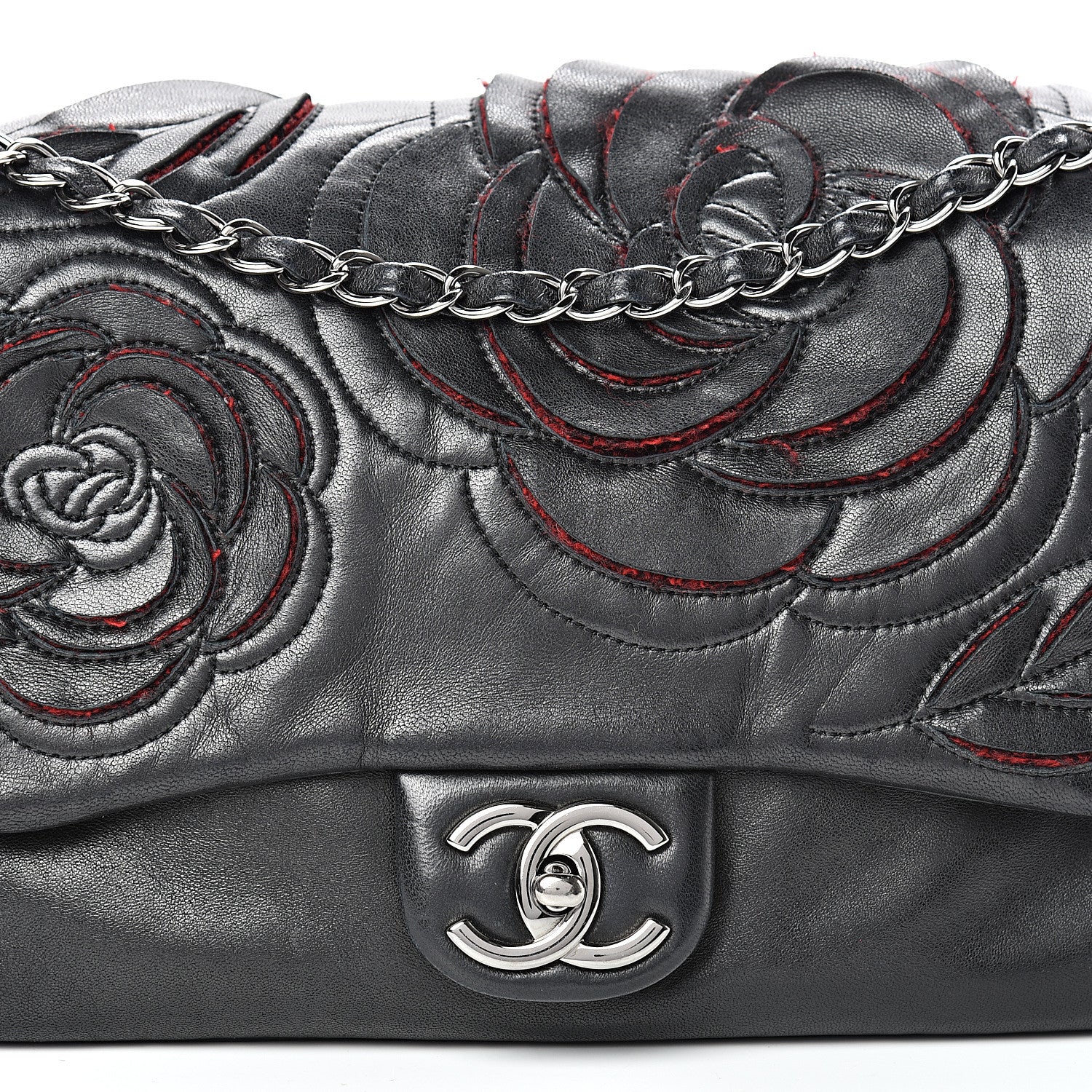 Chanel Lambskin Tweed Large Camellia Petals Flap Black 7 of 11