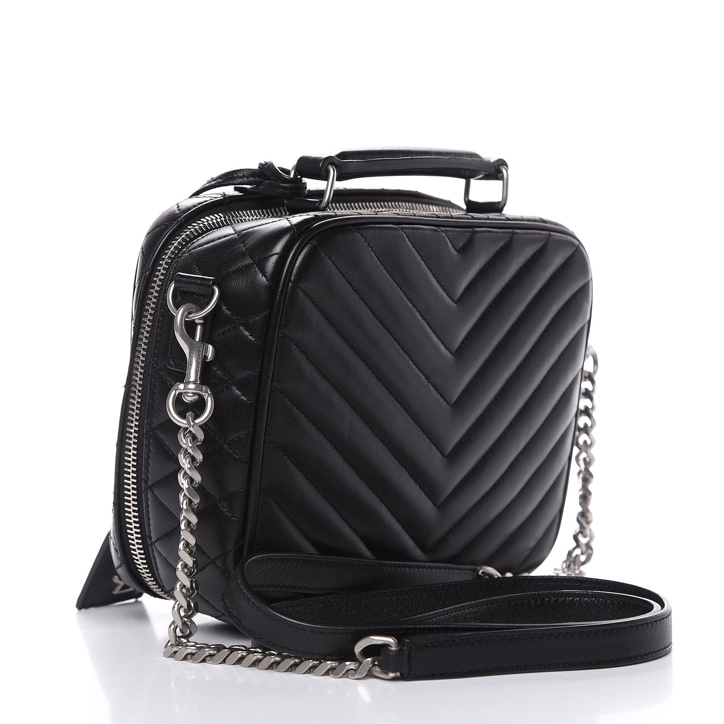 Lambskin Matelasse Chevron Lunchbox Bag Black