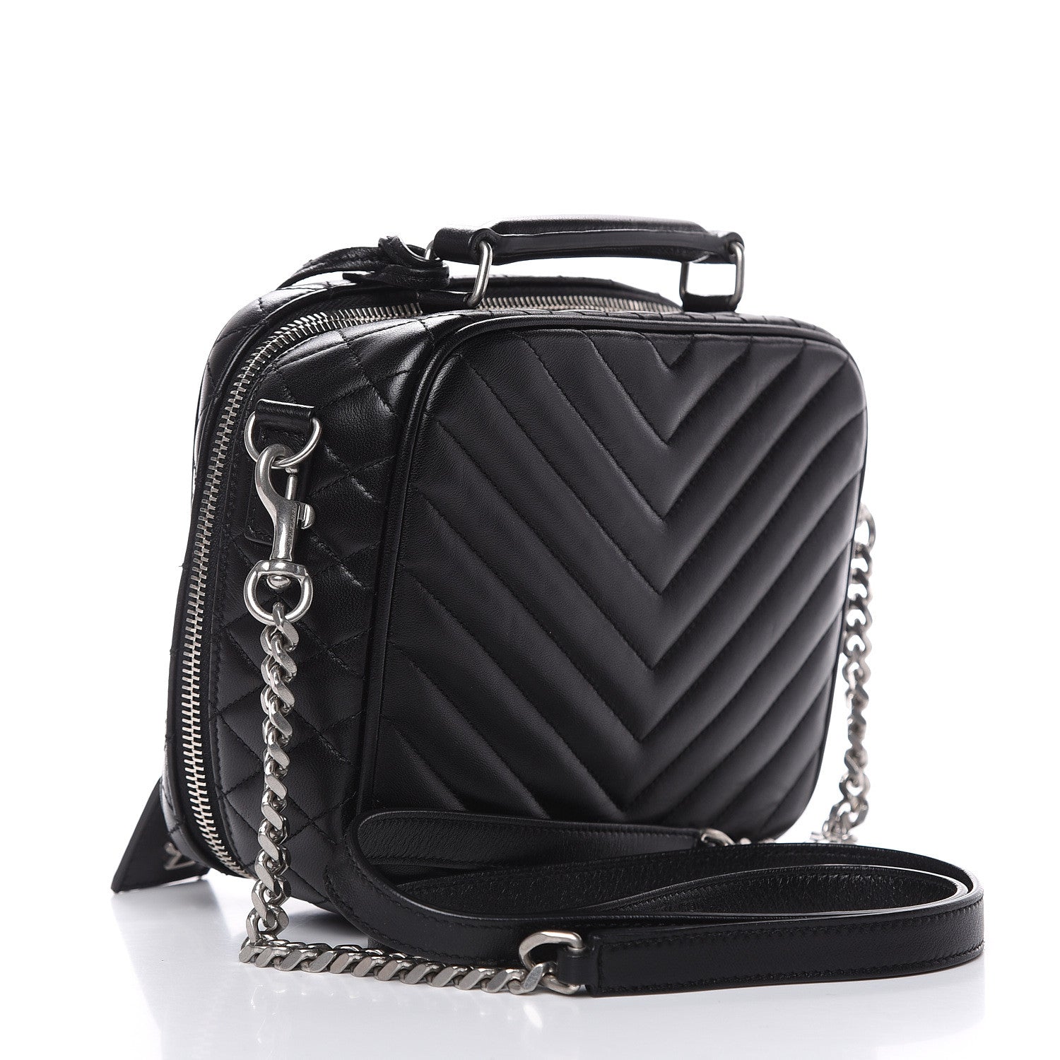 Saint Laurent Lambskin Matelasse Chevron Lunchbox Bag Black 3 of 8