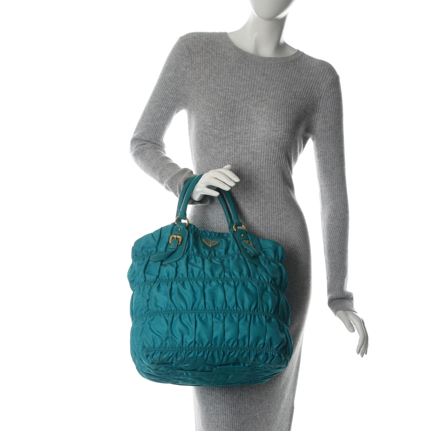 Prada Tessuto Nylon Gaufre Tote Turchese 2 of 8