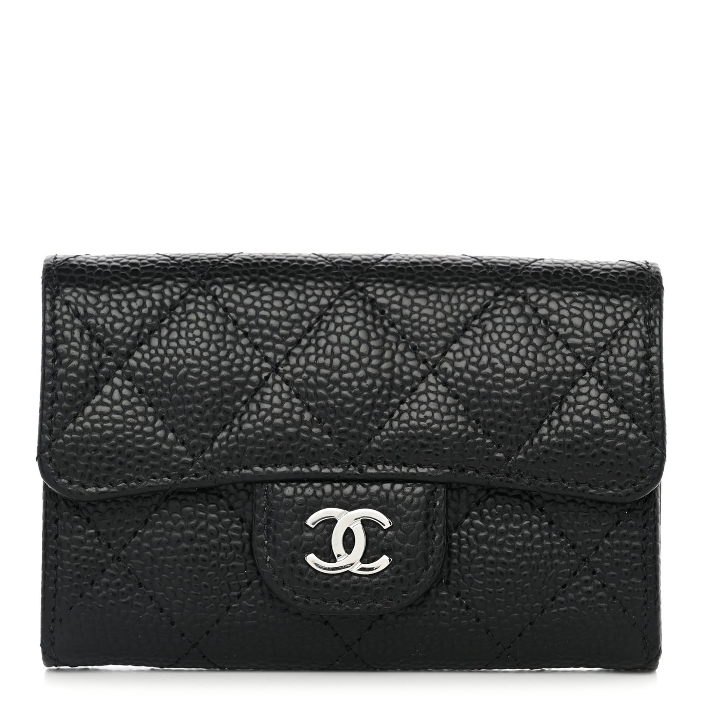 Caviar Quilted Flap Card Holder Black