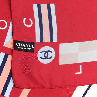 Chanel Silk Cruise Print CC Square Scarf Red 3 of 3