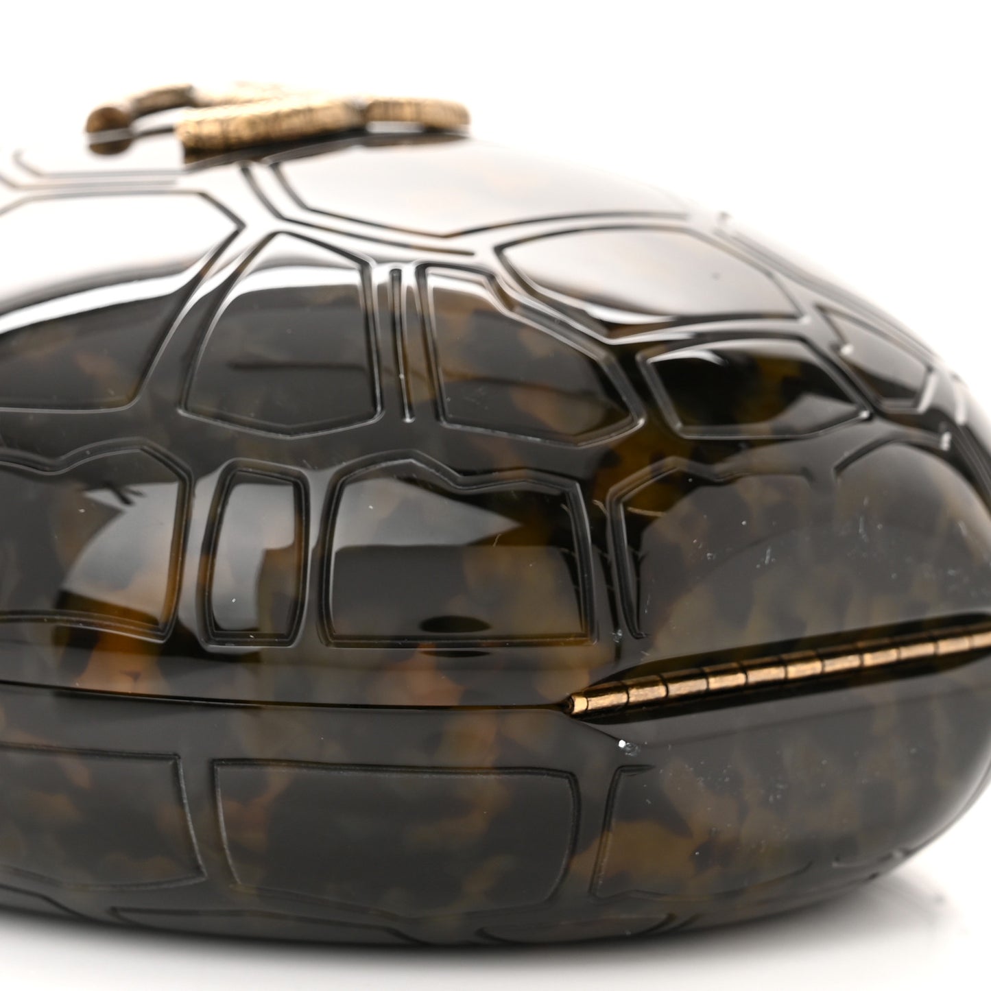 Plexiglass Tortoise Shell CC Round Minaudiere Clutch
