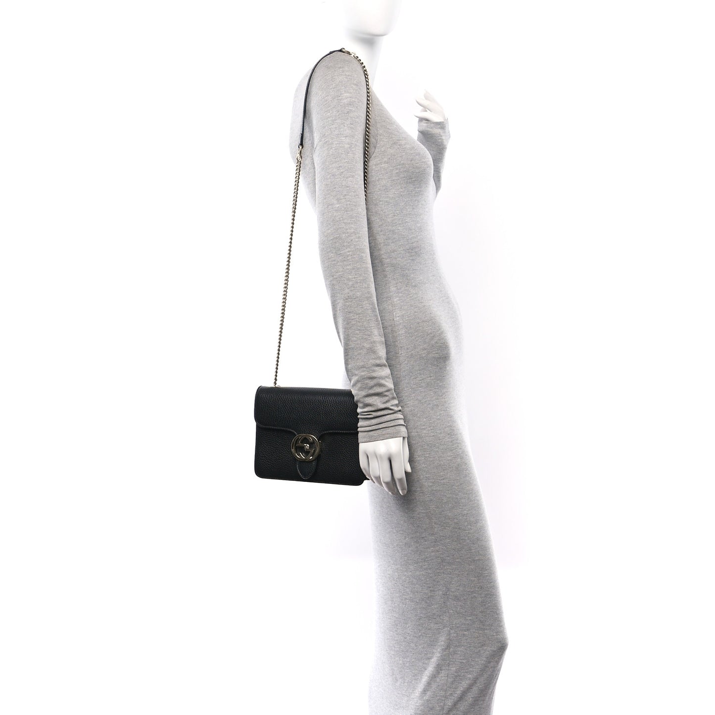 Dollar Calfskin Small Interlocking G Shoulder Bag Black